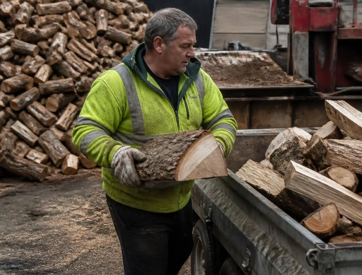 Professionnel du bois de chauffage près de son camion de livraison
