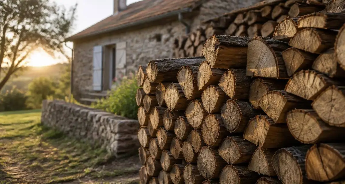 Stère de bûches de bois de chauffage bien empilées