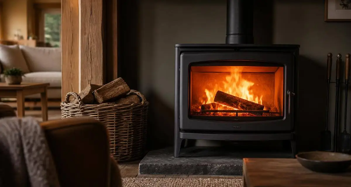 Feu de bois dans une cheminée avec des bûches de chauffage