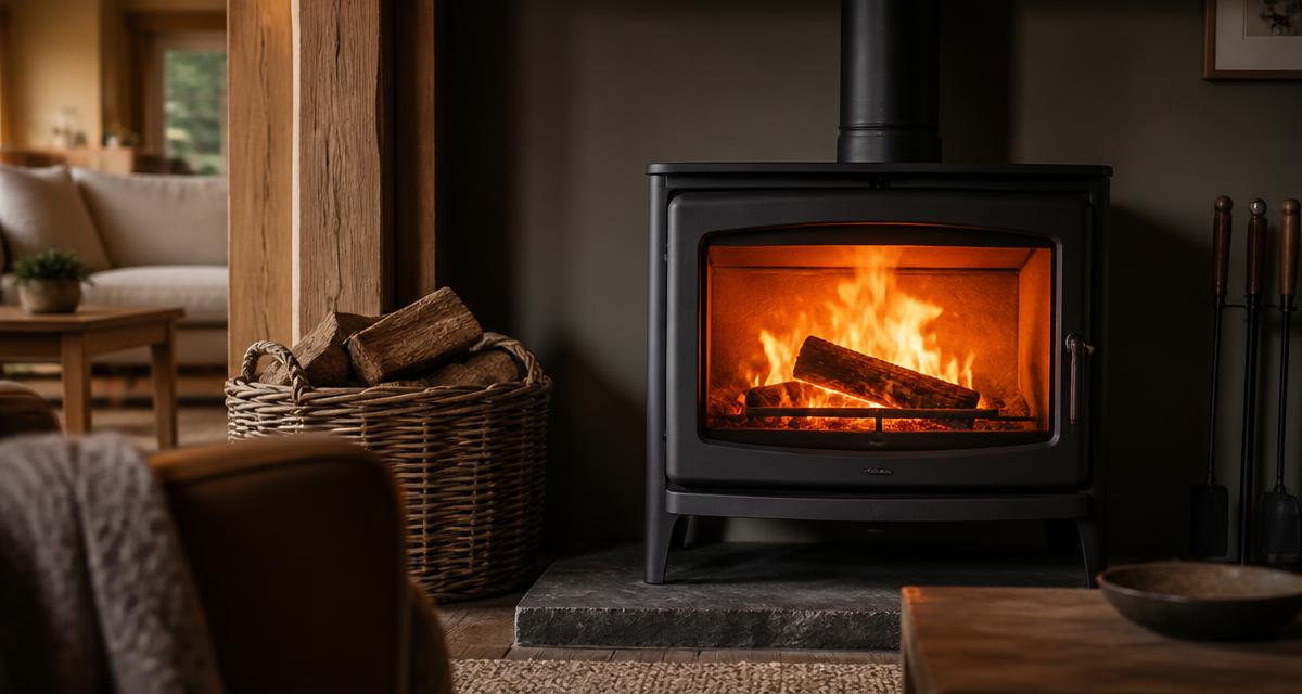 Feu de bois dans une cheminée avec des bûches de chauffage