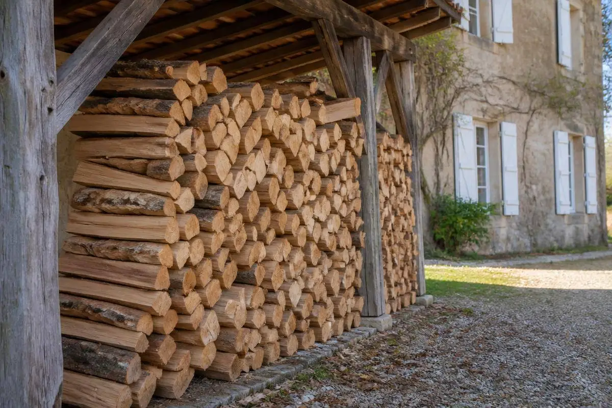 Plusieurs stères de bois de chauffage stockés pour passer l’hiver