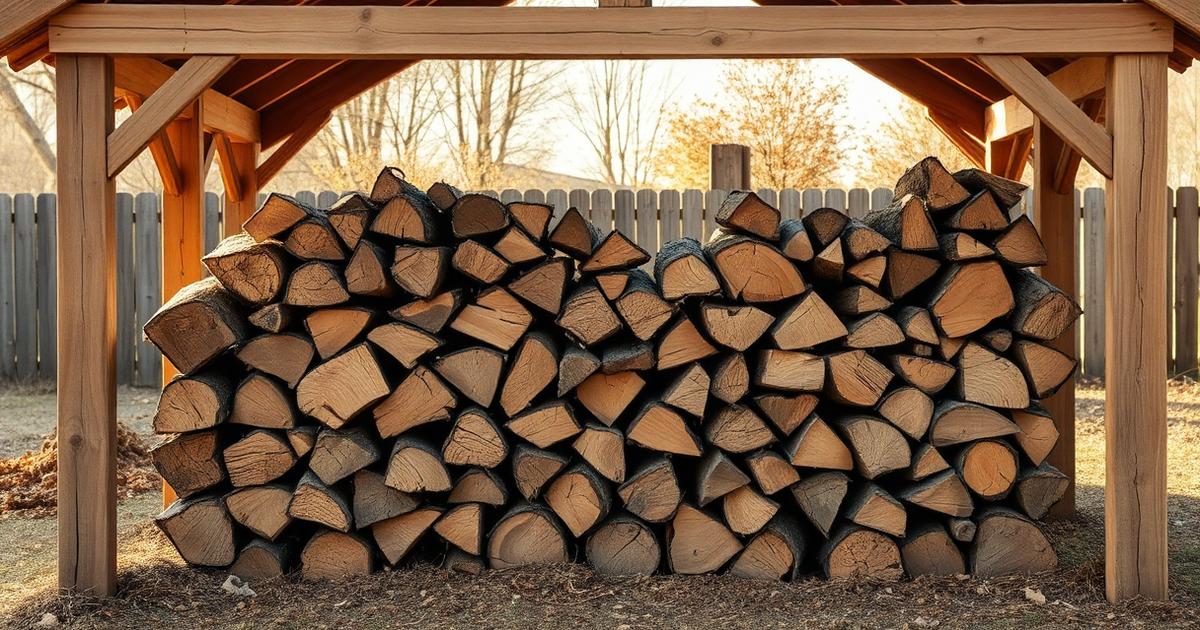 Stockage de bois de chauffage sec sous un abri extérieur ventilé